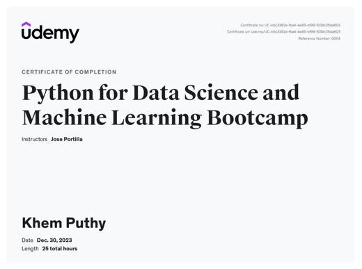 Python for Data Science and Machine Learning Bootcamp (២៥ ម៉ោង)
